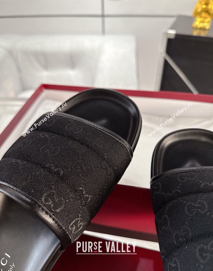 Gucci GG Padded Canvas Flat Slides Sandal with Wide Strap Black 2025 ‎‎838089 (MD-250423098)