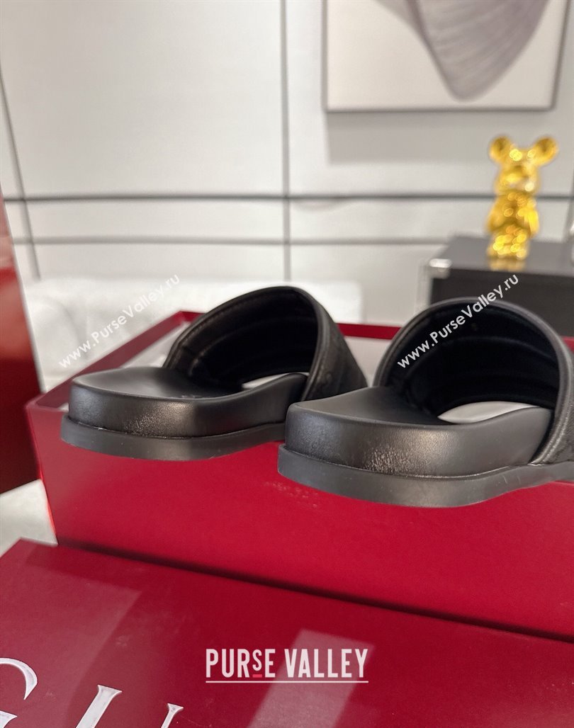 Gucci GG Padded Canvas Flat Slides Sandal with Wide Strap Black 2025 ‎‎838089 (MD-250423098)
