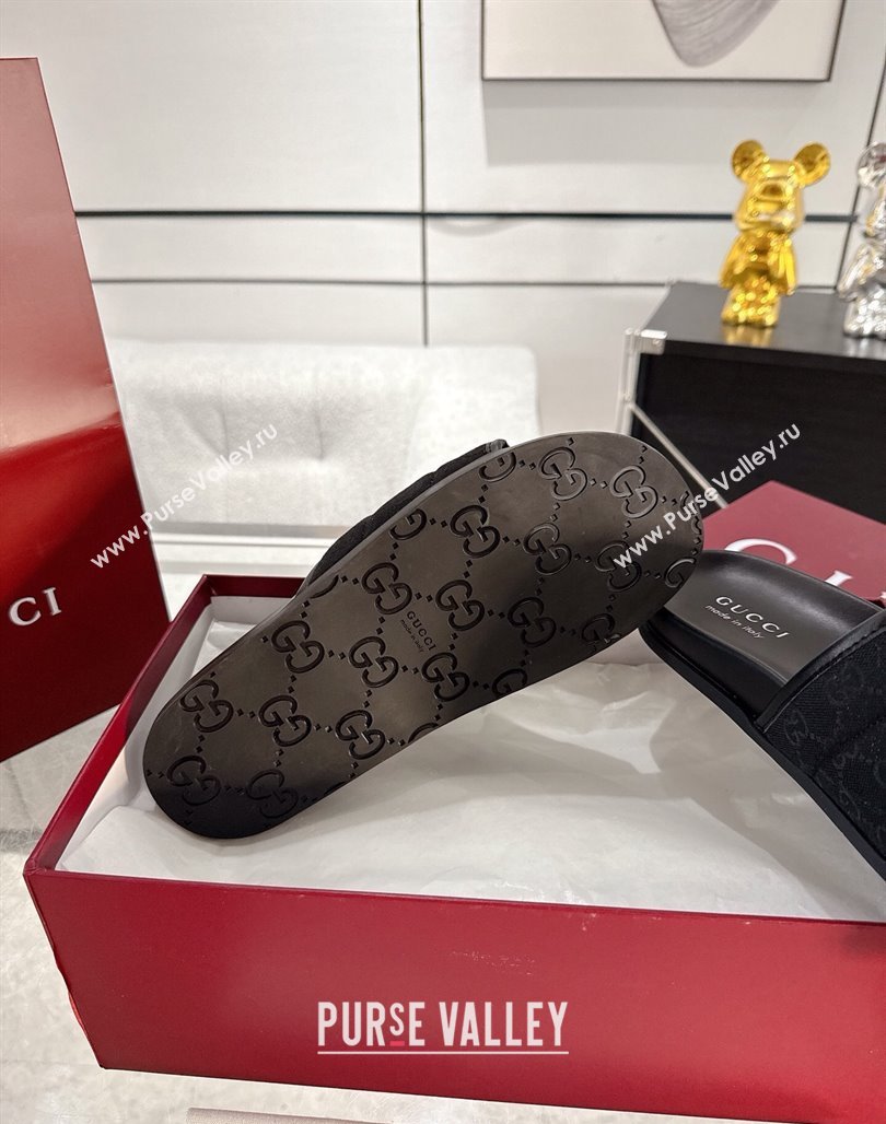 Gucci GG Padded Canvas Flat Slides Sandal with Wide Strap Black 2025 ‎‎838089 (MD-250423098)
