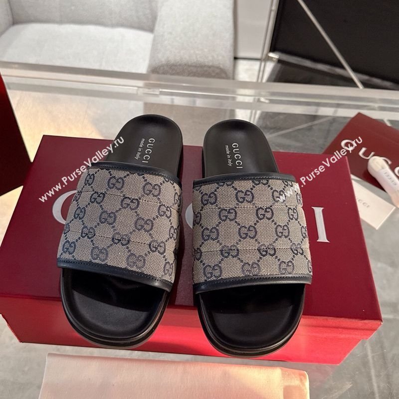 Gucci GG Padded Canvas Flat Slides Sandal with Wide Strap Grey 2025 ‎‎838089 (MD-250423099)