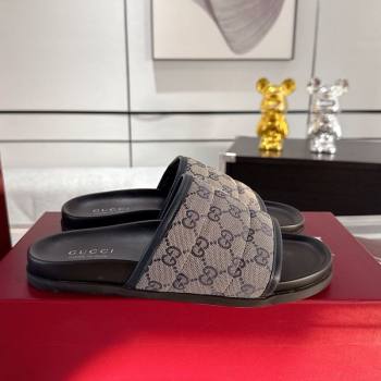 Gucci GG Padded Canvas Flat Slides Sandal with Wide Strap Grey 2025 ‎‎838089 (MD-250423099)