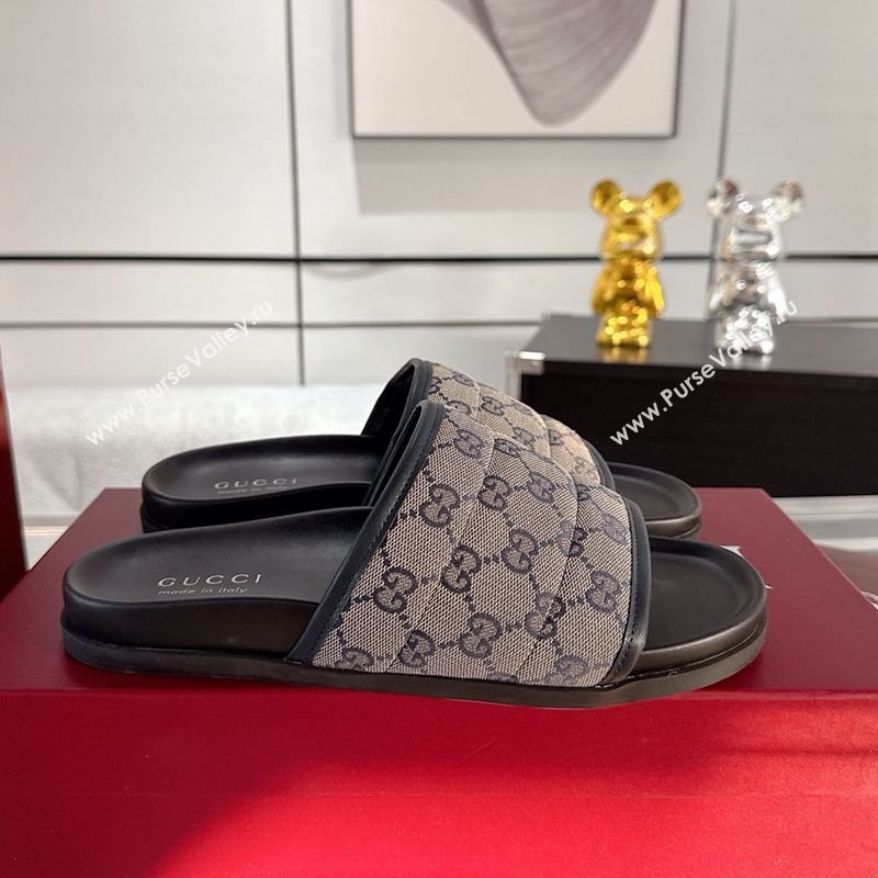 Gucci GG Padded Canvas Flat Slides Sandal with Wide Strap Grey 2025 ‎‎838089 (MD-250423099)