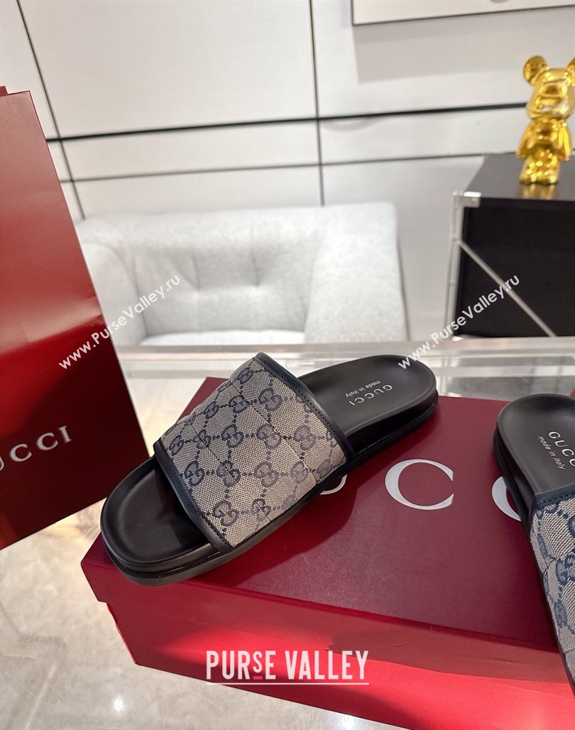 Gucci GG Padded Canvas Flat Slides Sandal with Wide Strap Grey 2025 ‎‎838089 (MD-250423099)