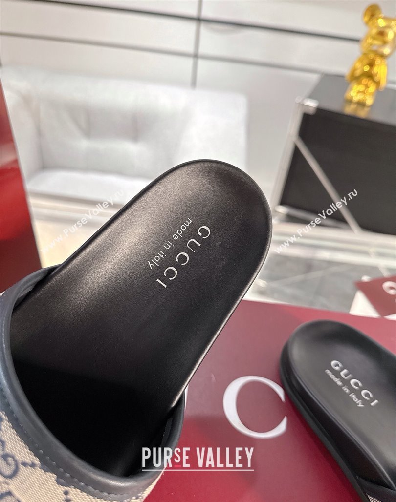 Gucci GG Padded Canvas Flat Slides Sandal with Wide Strap Grey 2025 ‎‎838089 (MD-250423099)