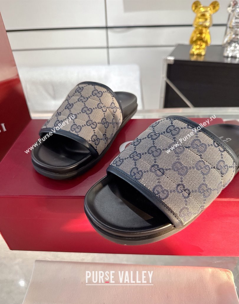 Gucci GG Padded Canvas Flat Slides Sandal with Wide Strap Grey 2025 ‎‎838089 (MD-250423099)