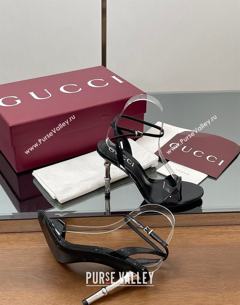 Gucci Patent Leather Sandals 9.5cm with Bamboo-Effect Heel Black 2025 812999 (MD-250423001)