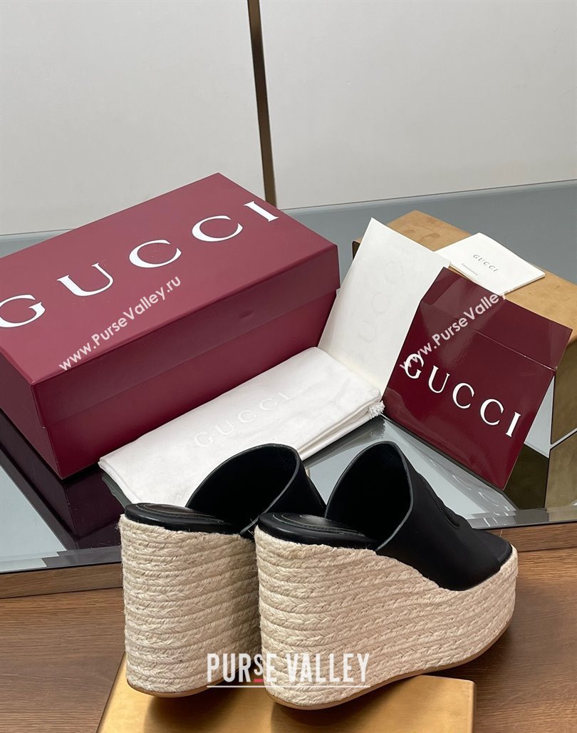 Gucci Leather Interlocking G Wedge Slides Sandal 11cm Black 2025 817212 (MD-250423011)