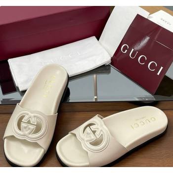 Gucci Leather Interlocking G Flat Slides Sandal Ivory White 2025 816334 (MD-250423015)