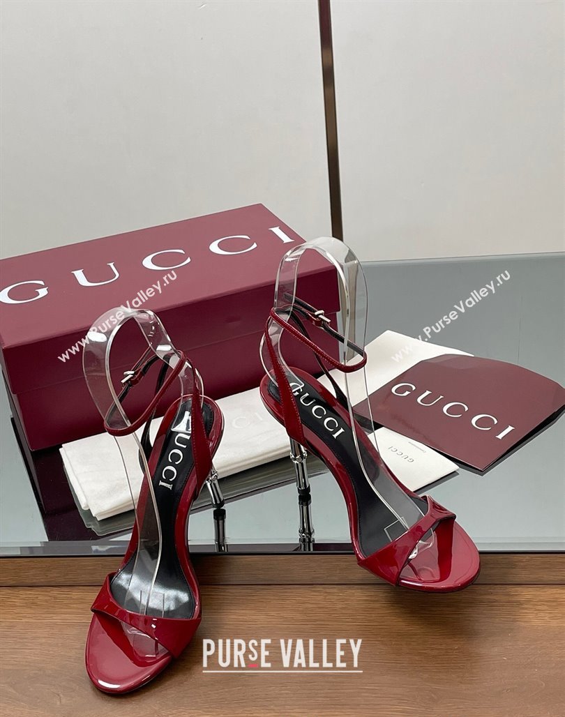 Gucci Patent Leather Sandals 9.5cm with Bamboo-Effect Heel Red 2025 812999 (MD-250423002)