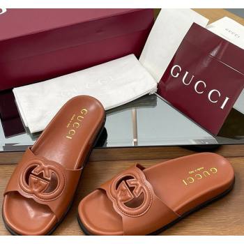 Gucci Leather Interlocking G Flat Slides Sandal Brown 2025 816334 (MD-250423016)