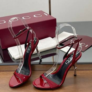 Gucci Patent Leather Sandals 9.5cm with Bamboo-Effect Heel Red 2025 812999 (MD-250423002)
