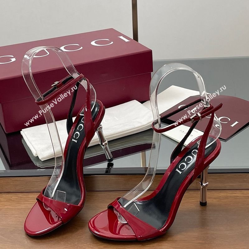 Gucci Patent Leather Sandals 9.5cm with Bamboo-Effect Heel Red 2025 812999 (MD-250423002)