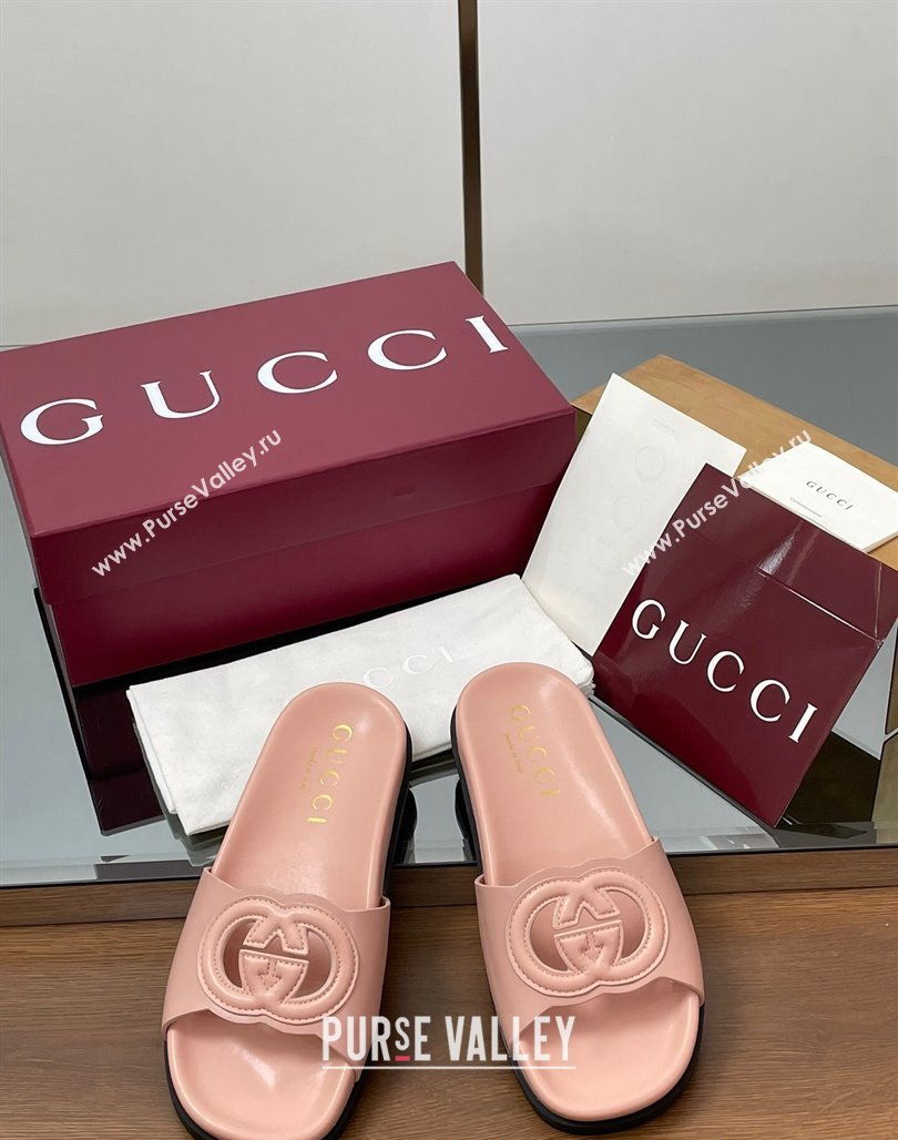 Gucci Leather Interlocking G Flat Slides Sandal Light Pink 2025 816334 (MD-250423017)