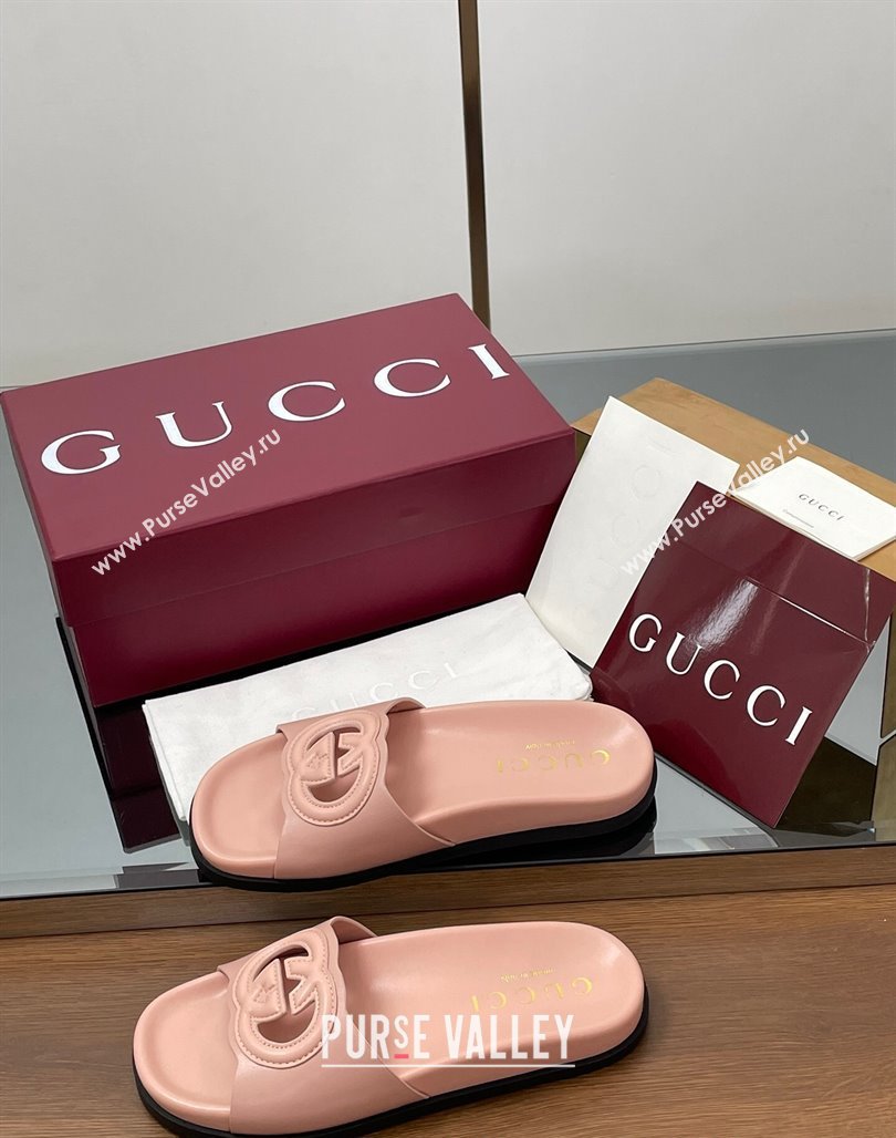 Gucci Leather Interlocking G Flat Slides Sandal Light Pink 2025 816334 (MD-250423017)
