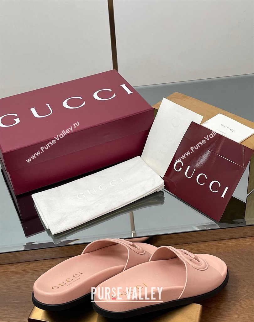 Gucci Leather Interlocking G Flat Slides Sandal Light Pink 2025 816334 (MD-250423017)
