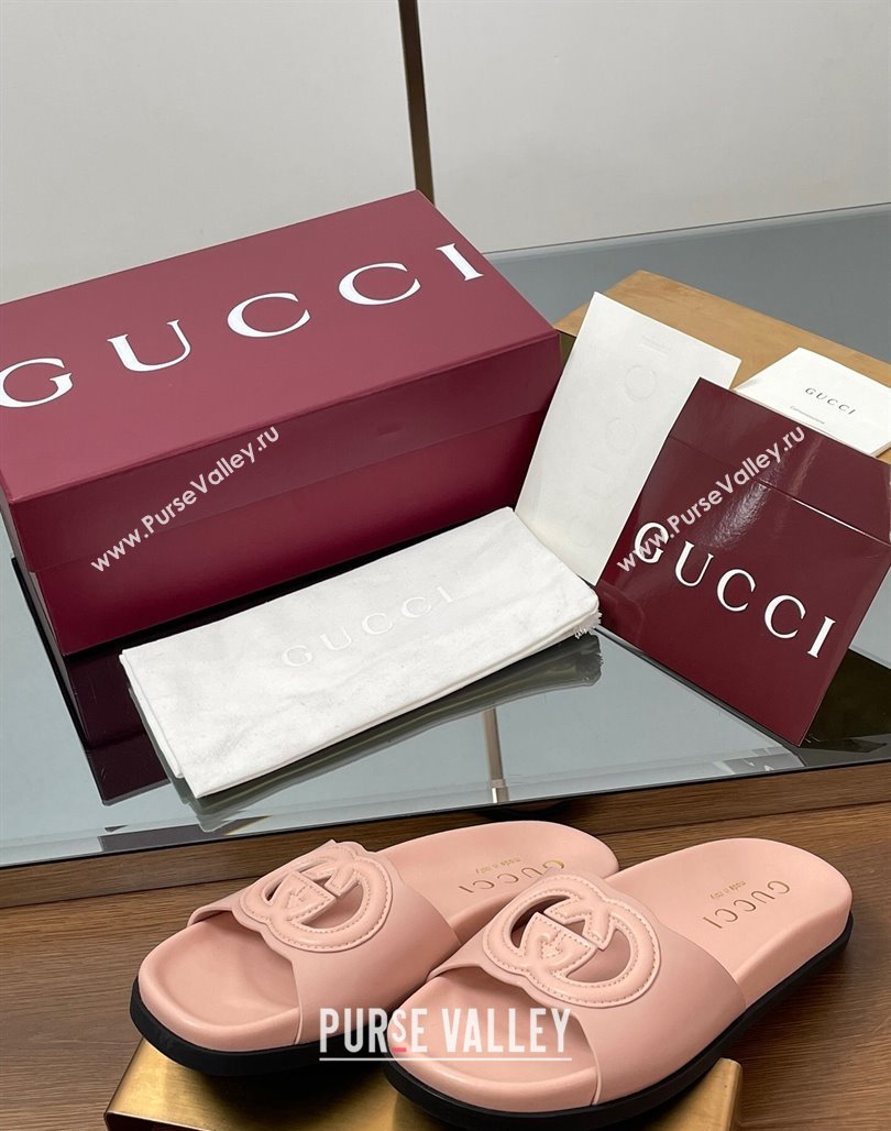 Gucci Leather Interlocking G Flat Slides Sandal Light Pink 2025 816334 (MD-250423017)