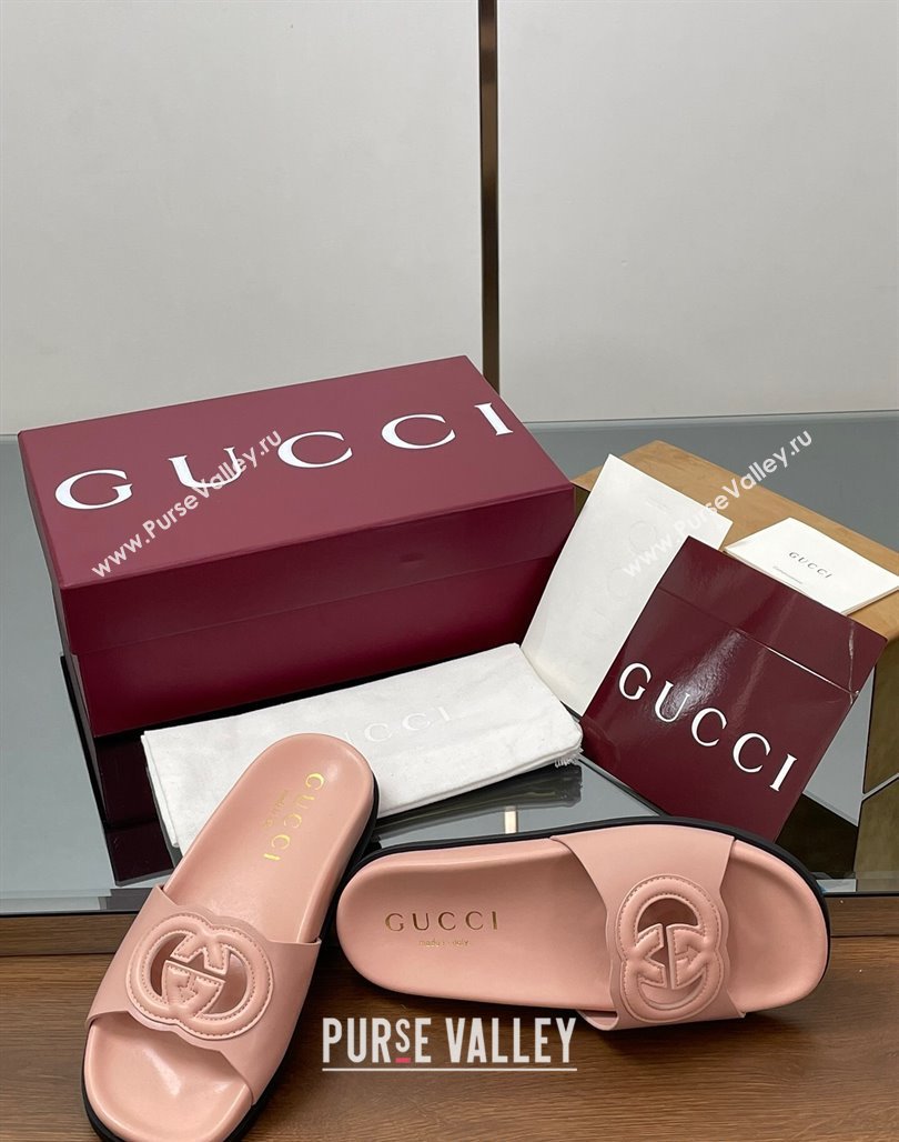 Gucci Leather Interlocking G Flat Slides Sandal Light Pink 2025 816334 (MD-250423017)