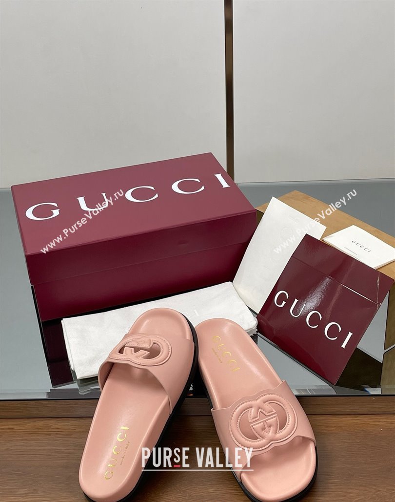 Gucci Leather Interlocking G Flat Slides Sandal Light Pink 2025 816334 (MD-250423017)