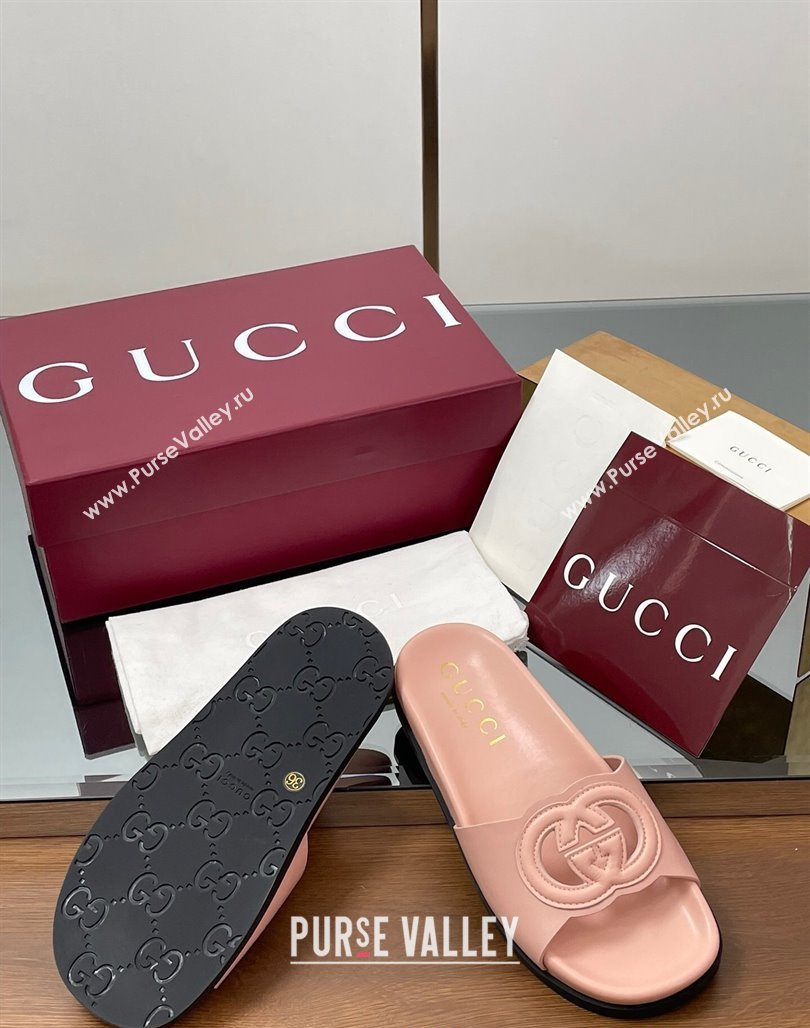 Gucci Leather Interlocking G Flat Slides Sandal Light Pink 2025 816334 (MD-250423017)