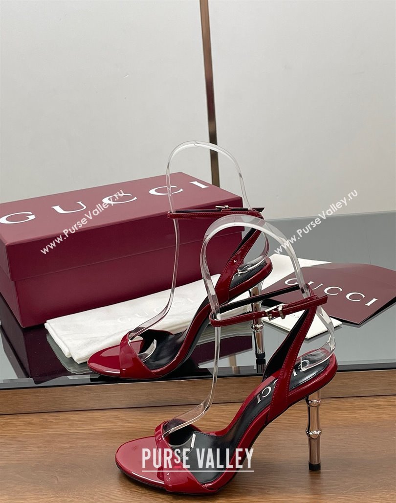 Gucci Patent Leather Sandals 9.5cm with Bamboo-Effect Heel Red 2025 812999 (MD-250423002)