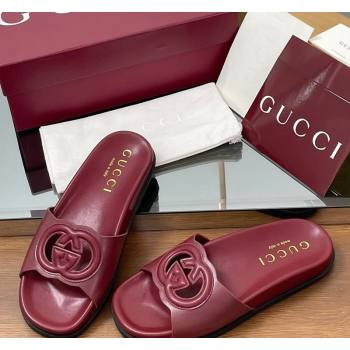 Gucci Leather Interlocking G Flat Slides Sandal Dark Burgundy 2025 816334 (MD-250423018)
