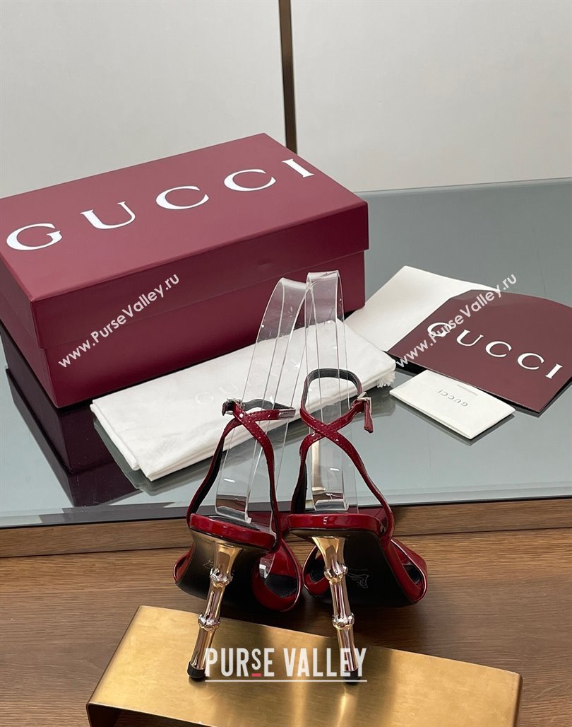 Gucci Patent Leather Sandals 9.5cm with Bamboo-Effect Heel Red 2025 812999 (MD-250423002)