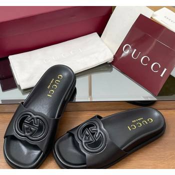 Gucci Leather Interlocking G Flat Slides Sandal Black 2025 816334 (MD-250423019)