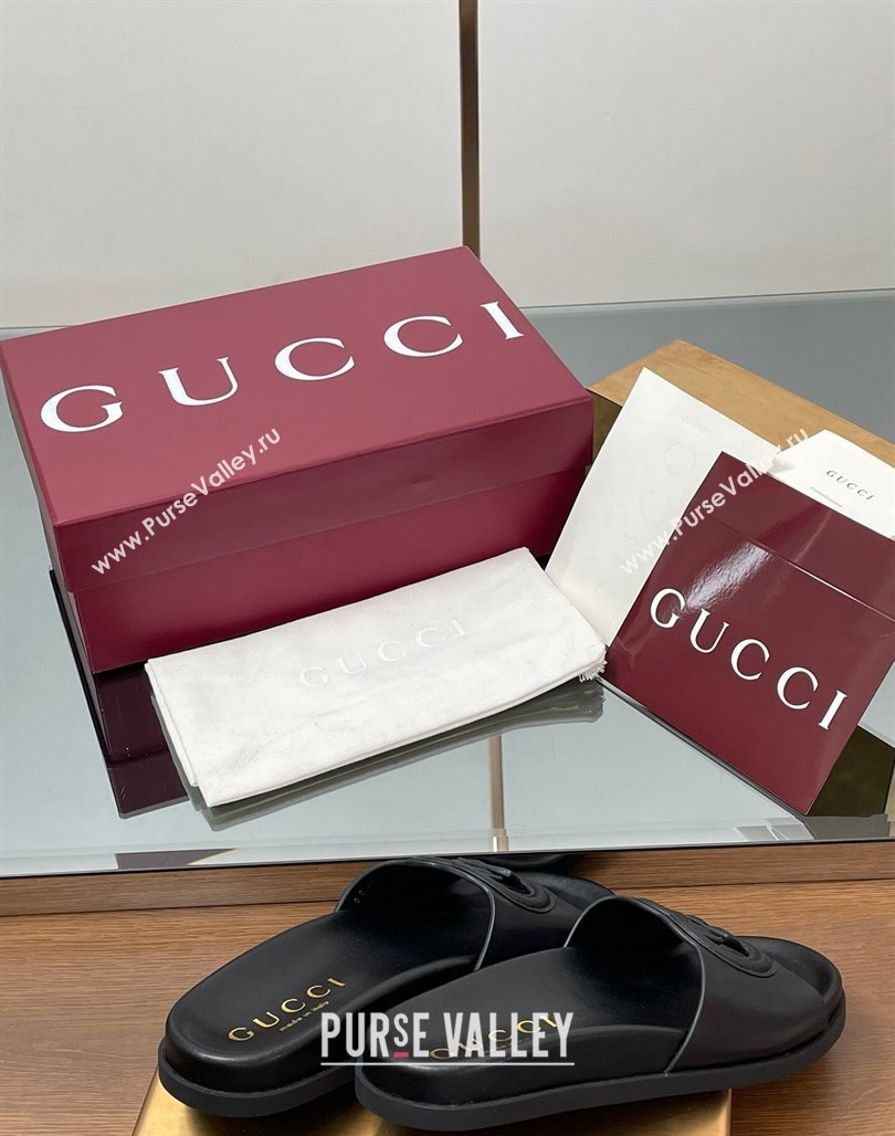 Gucci Leather Interlocking G Flat Slides Sandal Black 2025 816334 (MD-250423019)