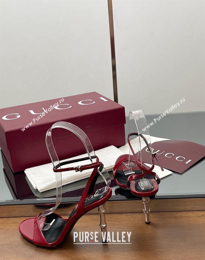 Gucci Patent Leather Sandals 9.5cm with Bamboo-Effect Heel Red 2025 812999 (MD-250423002)