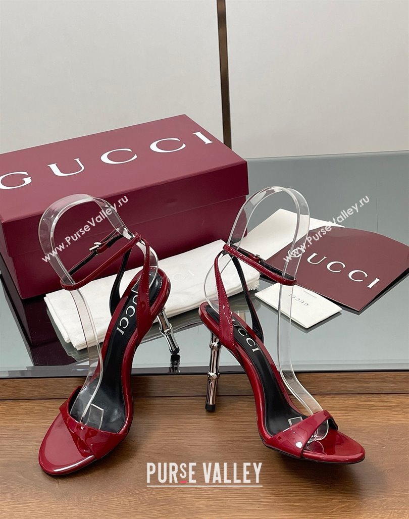 Gucci Patent Leather Sandals 9.5cm with Bamboo-Effect Heel Red 2025 812999 (MD-250423002)