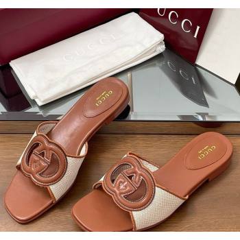 Gucci Canvas and Leather Interlocking G Flat Slides Sandal Brown 2025 835723 (MD-250423021)