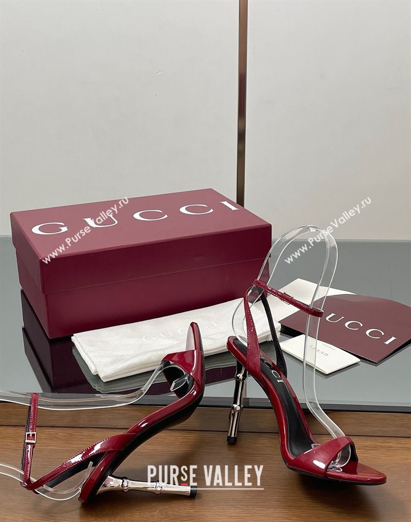 Gucci Patent Leather Sandals 9.5cm with Bamboo-Effect Heel Red 2025 812999 (MD-250423002)