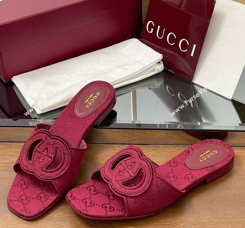 Gucci GG Canvas Interlocking G Flat Slides Sandal Ancora Red 2025 835723 (MD-250423022)
