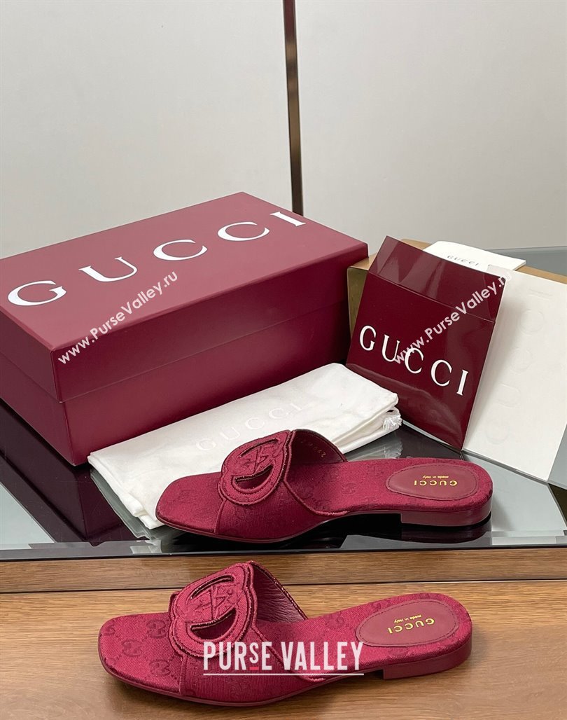 Gucci GG Canvas Interlocking G Flat Slides Sandal Ancora Red 2025 835723 (MD-250423022)