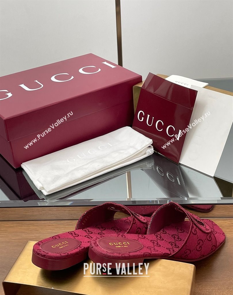 Gucci GG Canvas Interlocking G Flat Slides Sandal Ancora Red 2025 835723 (MD-250423022)