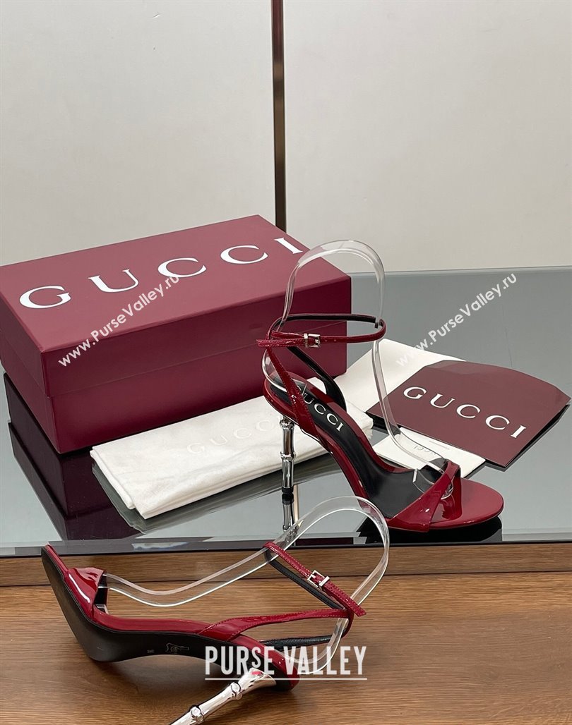 Gucci Patent Leather Sandals 9.5cm with Bamboo-Effect Heel Red 2025 812999 (MD-250423002)