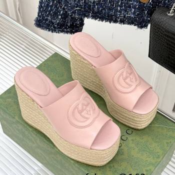 Gucci Leather Interlocking G Wedge Slides Sandal 10.5cm Light Pink 2025 817212 (MD-250423013)