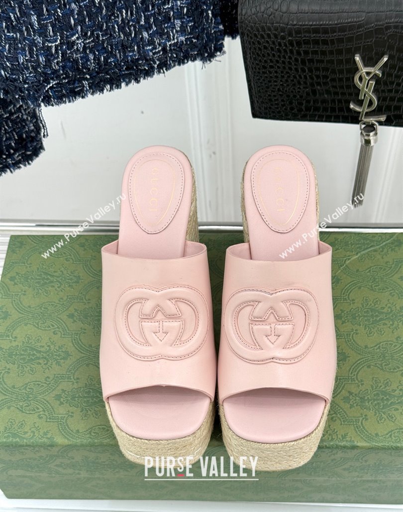 Gucci Leather Interlocking G Wedge Slides Sandal 10.5cm Light Pink 2025 817212 (MD-250423013)