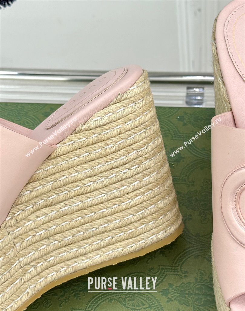 Gucci Leather Interlocking G Wedge Slides Sandal 10.5cm Light Pink 2025 817212 (MD-250423013)