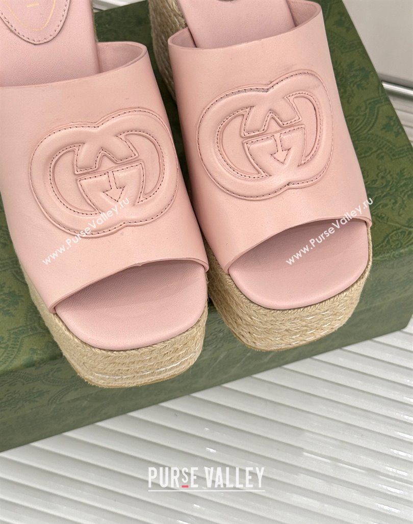 Gucci Leather Interlocking G Wedge Slides Sandal 10.5cm Light Pink 2025 817212 (MD-250423013)