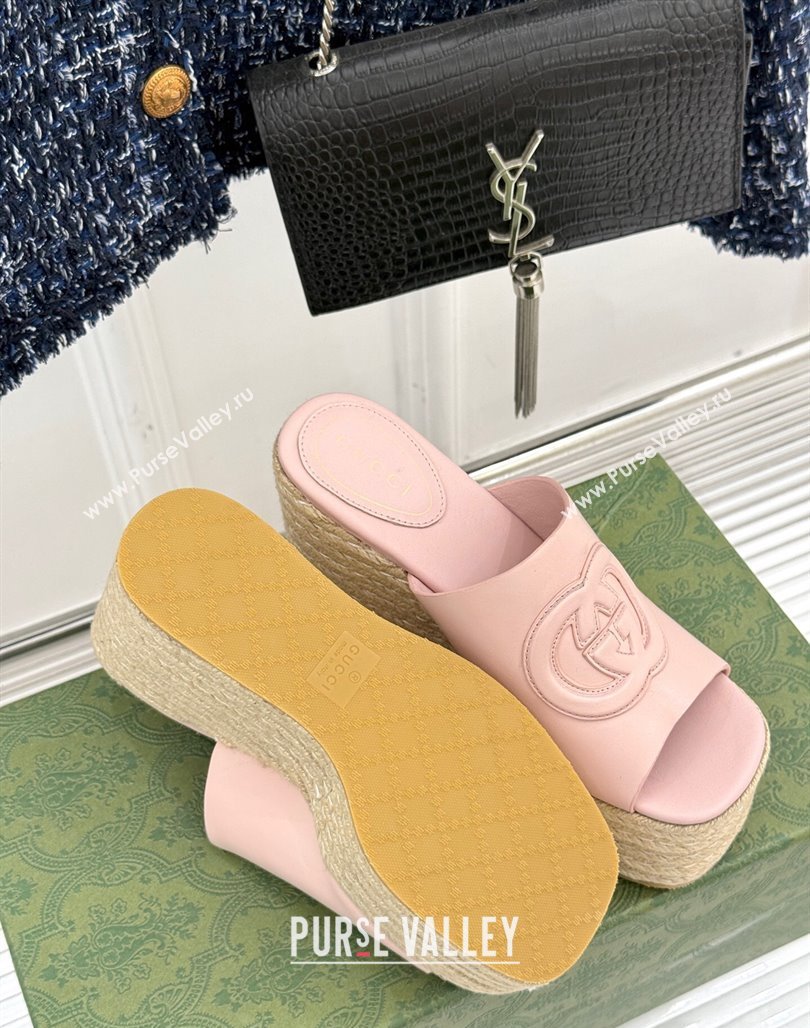 Gucci Leather Interlocking G Wedge Slides Sandal 10.5cm Light Pink 2025 817212 (MD-250423013)