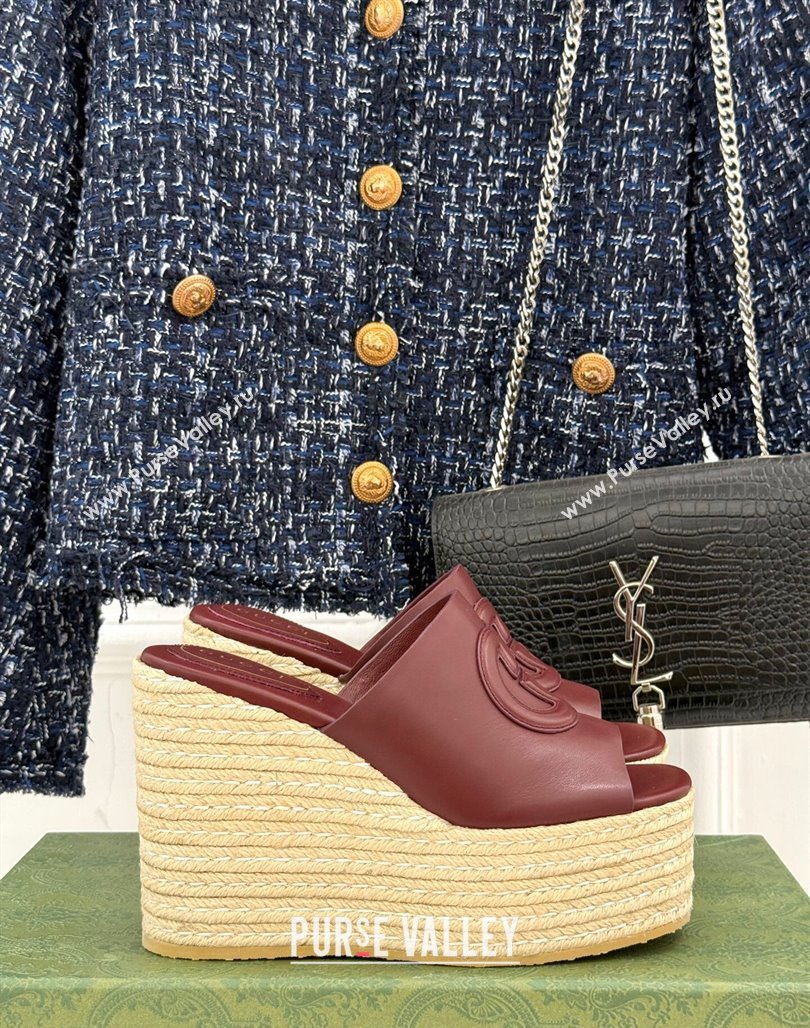 Gucci Leather Interlocking G Wedge Slides Sandal 10.5cm Dark Burgundy 2025 817212 (MD-250423014)