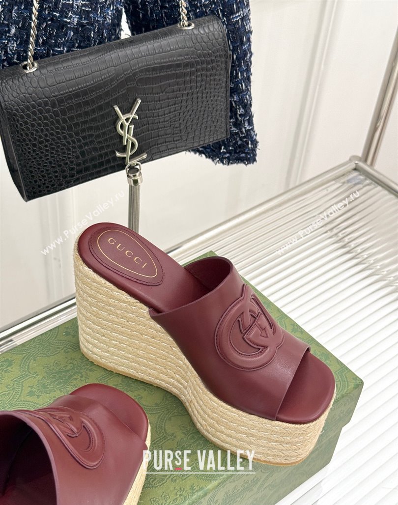 Gucci Leather Interlocking G Wedge Slides Sandal 10.5cm Dark Burgundy 2025 817212 (MD-250423014)