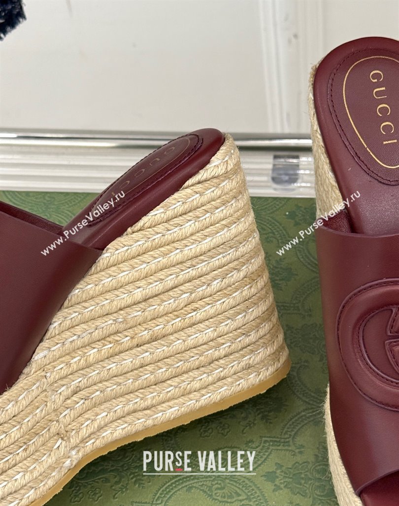 Gucci Leather Interlocking G Wedge Slides Sandal 10.5cm Dark Burgundy 2025 817212 (MD-250423014)