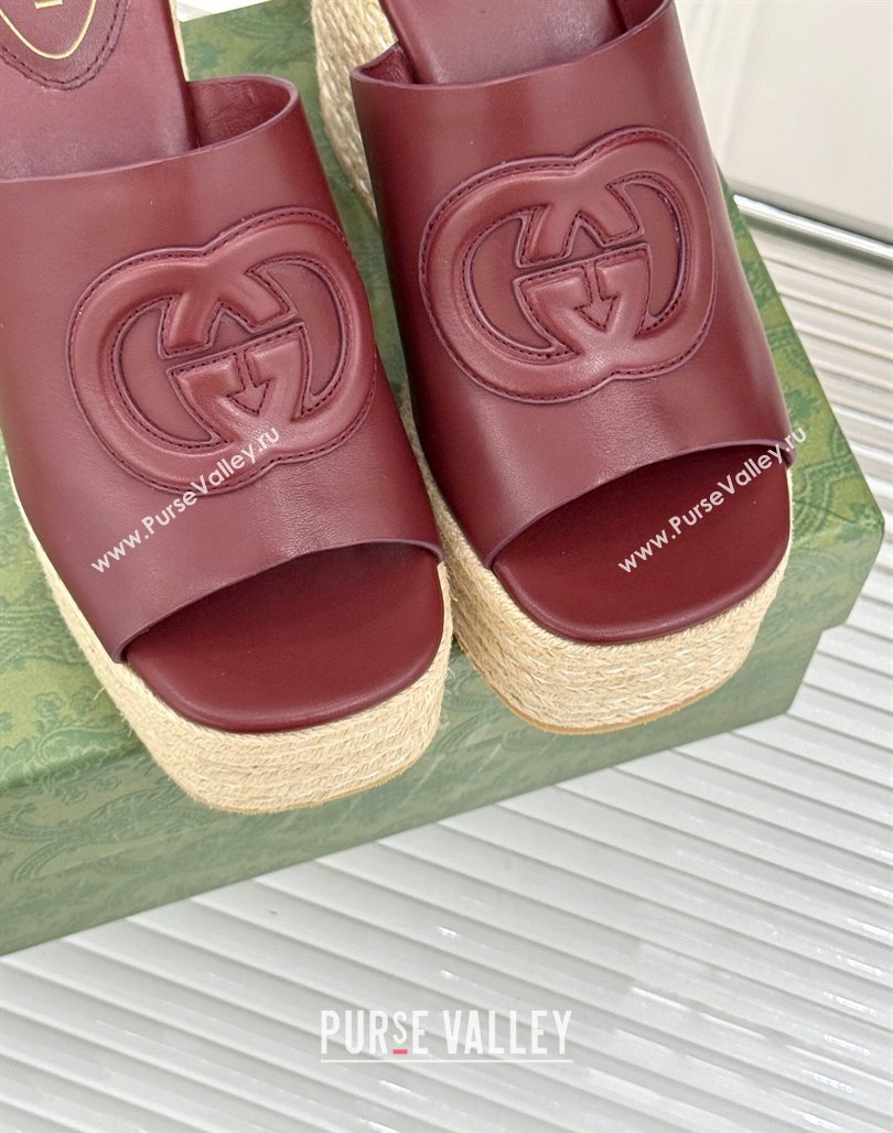 Gucci Leather Interlocking G Wedge Slides Sandal 10.5cm Dark Burgundy 2025 817212 (MD-250423014)