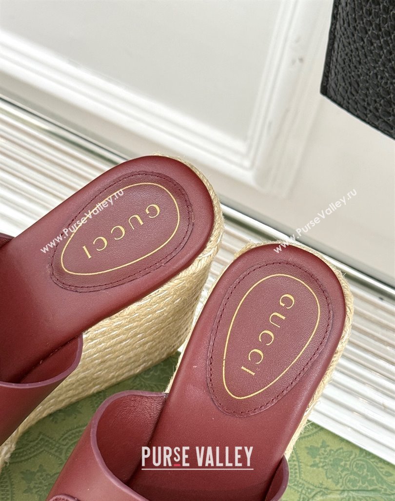 Gucci Leather Interlocking G Wedge Slides Sandal 10.5cm Dark Burgundy 2025 817212 (MD-250423014)