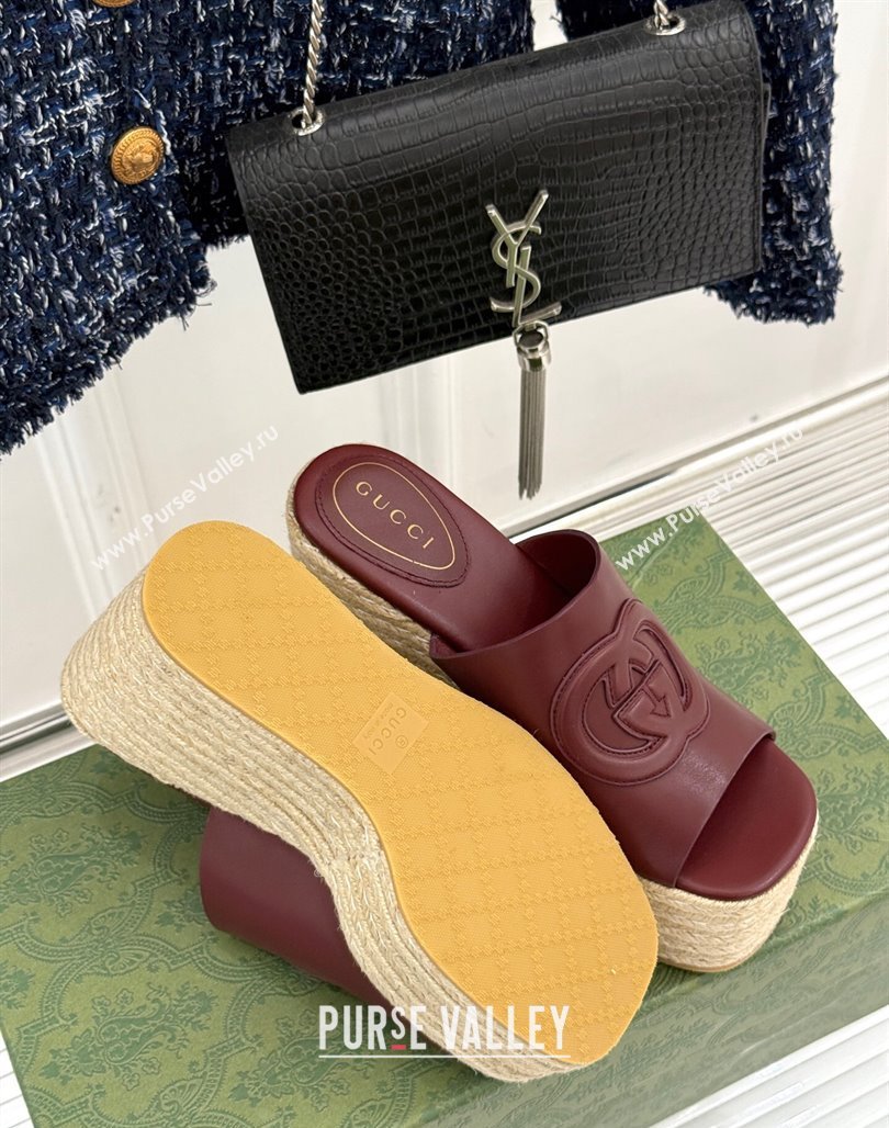 Gucci Leather Interlocking G Wedge Slides Sandal 10.5cm Dark Burgundy 2025 817212 (MD-250423014)