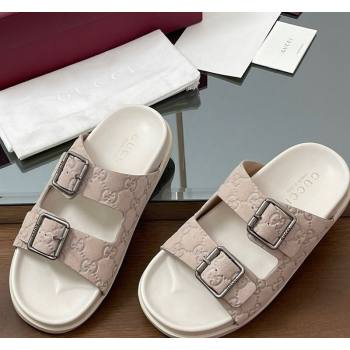 Gucci GG Suede Flat Slides Sandal with Buckle Grey 2025 GG042302 (MD-250423063)