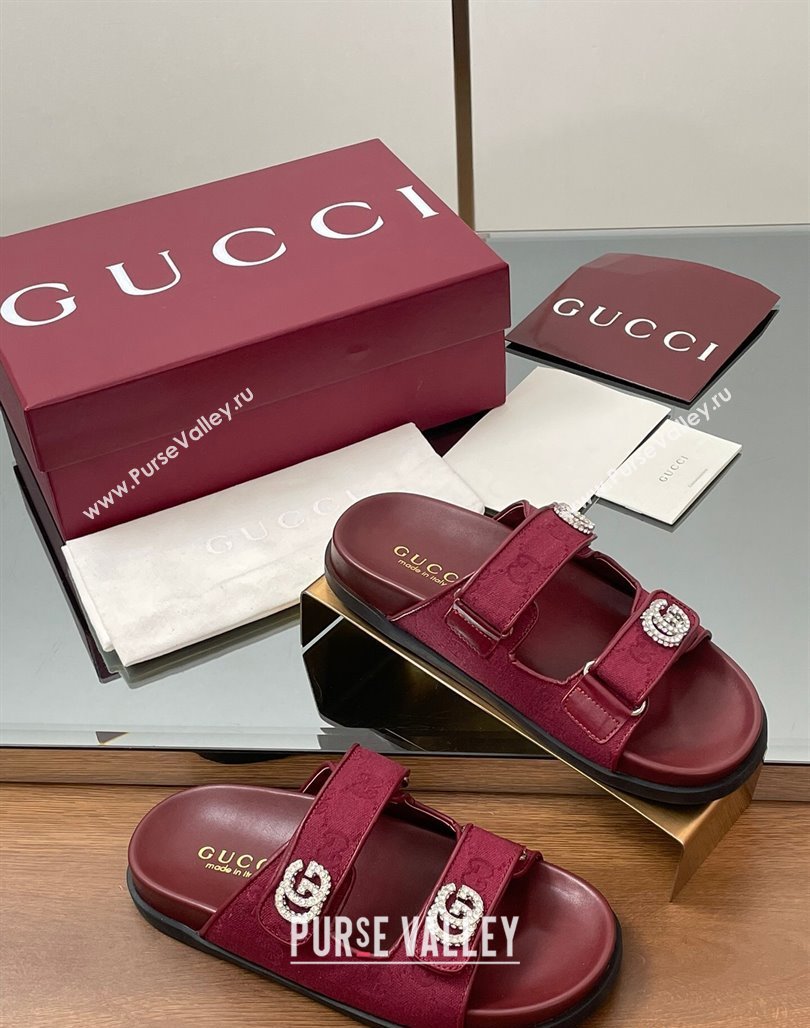 Gucci GG Canvas Flat Slides Sandal with Strass Double G Red 2025 鈥?16633 (MD-250423070)