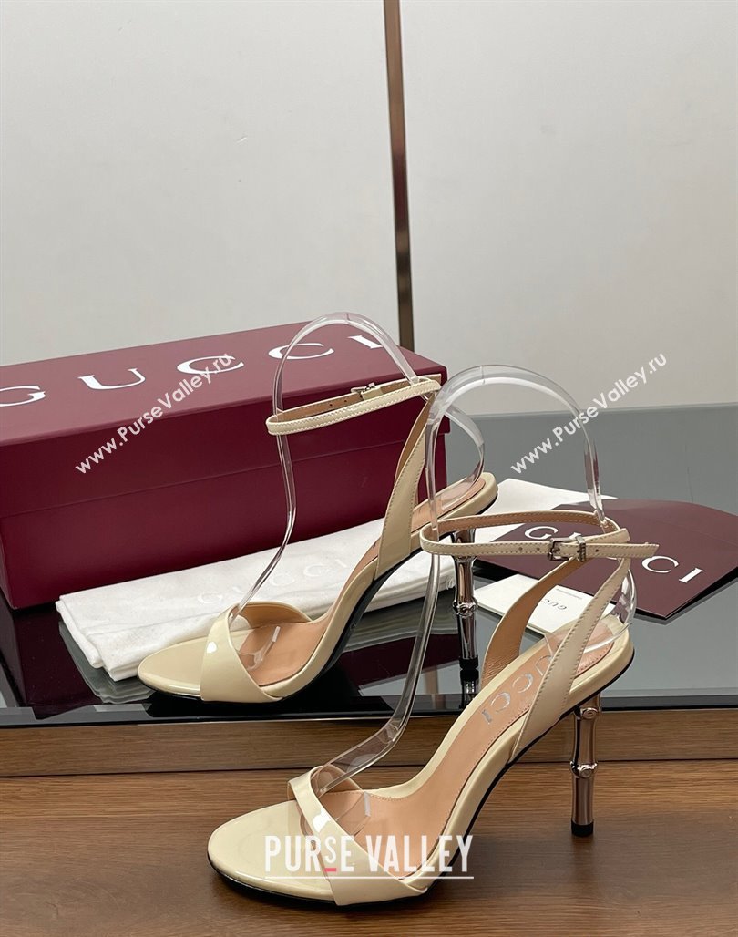 Gucci Patent Leather Sandals 9.5cm with Bamboo-Effect Heel White 2025 812999 (MD-250423004)